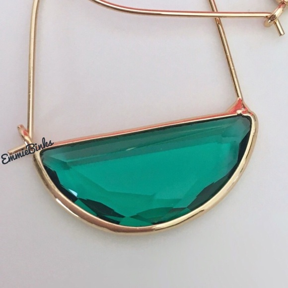 New Anthro Green Faceted Crescent Earrings ~ Glass Closed Hoops - Crescent Hoop - Picture 5 of 15